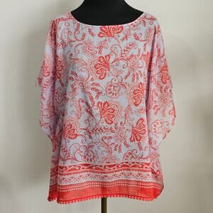 EUC Talbots Cotton Silk Lightweight Semi-Sheer Floral Poncho Kaftan Boxy Top M